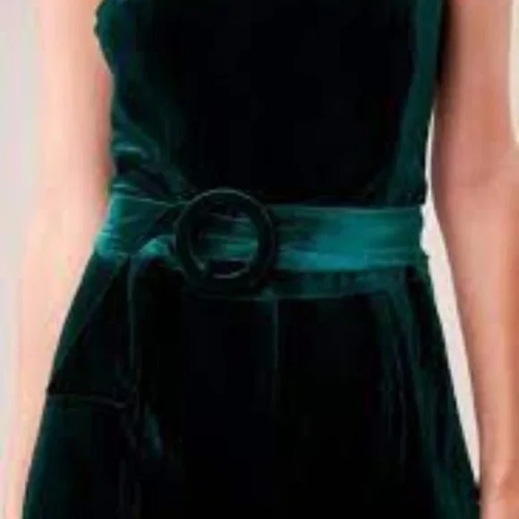 boho green Velvet strapless Front Buckle Belt Jump - Picture 5 of 10